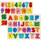 Attmu Wooden Puzzles for Toddlers, Alphabet Puzzle and Number Puzzle, 2 in 1 Preschool Educational Learning Toys with Chunky