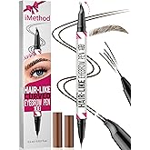 iMethod Curved Eyebrow Pen - Eyebrow Pencil, Brow Pencil 2-in-1 Dual-Ended Microblading Eyebrow Pen with Curved Tip and Precise Brush-Tip for Natural Hair-Like Brows, Last All-Day, Dark Brown