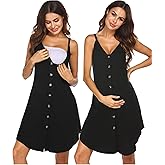 Ekouaer Women 3 in 1 Labor and Delivery/Maternity/Nursing Nightgown Button Down Sleeveless Pregnancy Dress for Breastfeeding