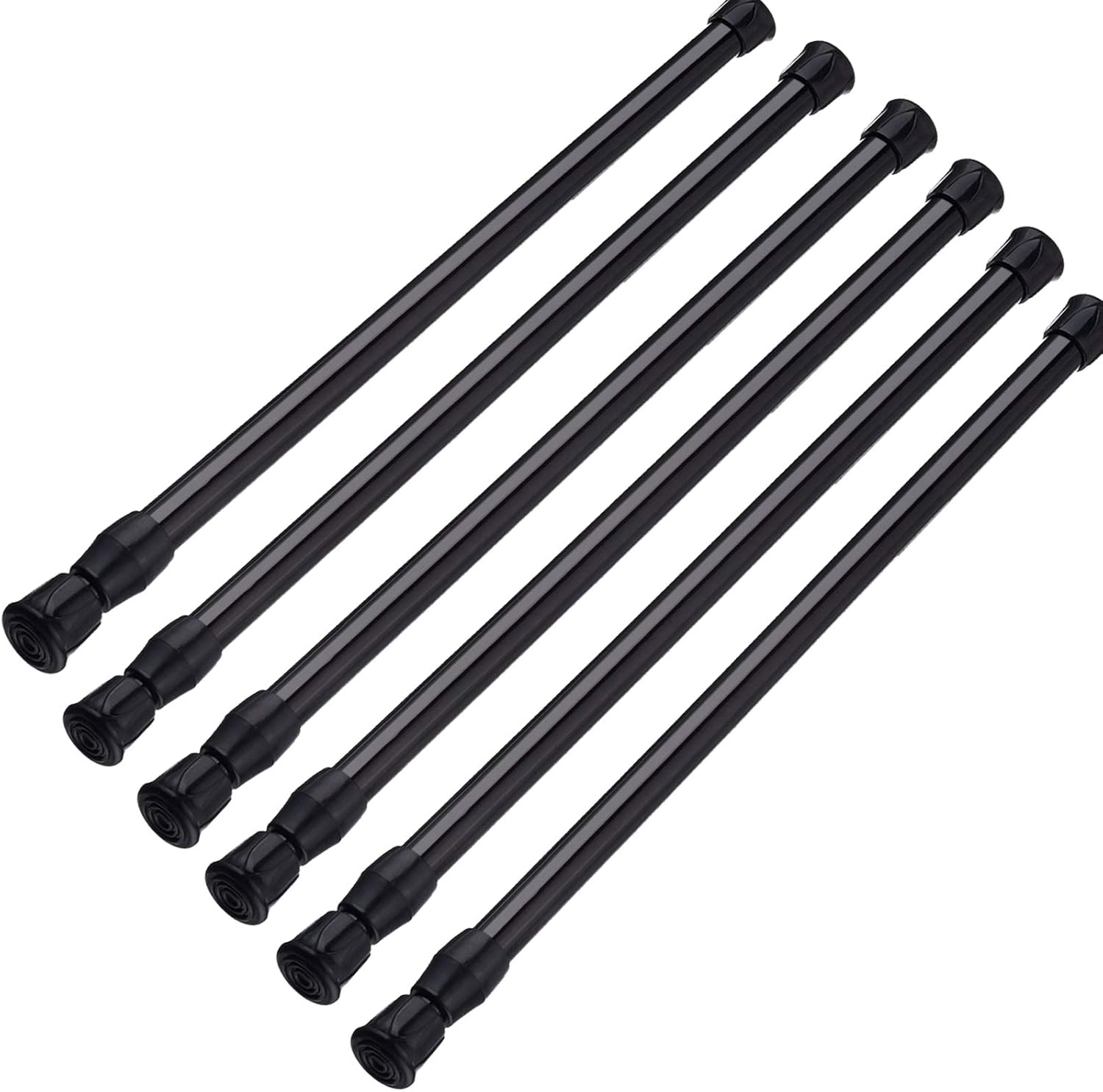 Window Treatment Hardware - SIQUK 6 Pack Cupboard Bars Adjustable Spring Tension Rods Black Refrigerator Bar Extendable Rod for DIY Projects, 15.7 to 28 Inches