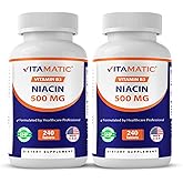 Vitamatic Niacin (Vitamin B3) 500mg, 240 Tablets - Non-GMO & Gluten Free- 480 Tablets (Pack of 2)