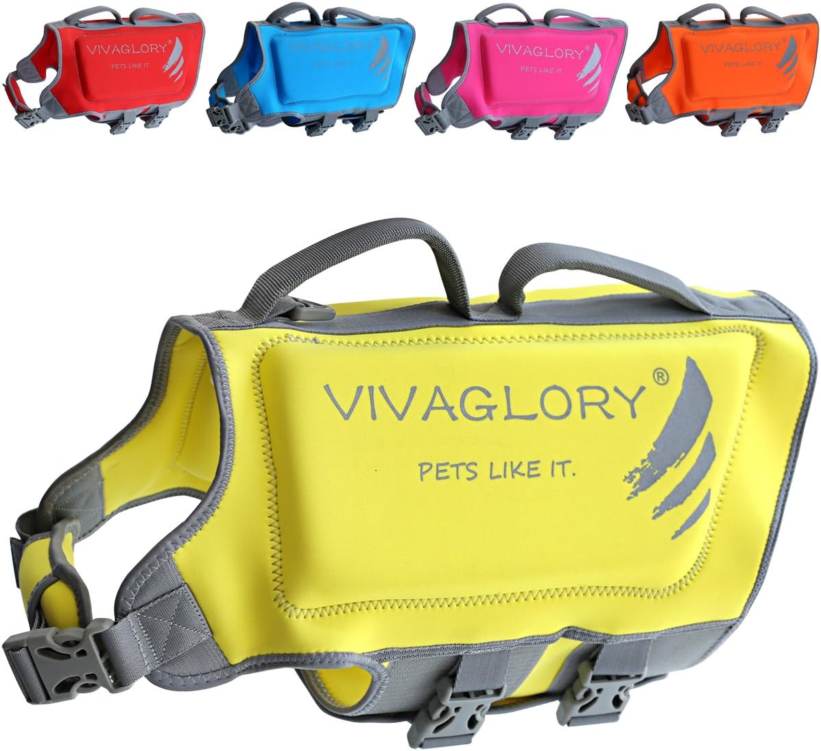 Vivaglory SkinFriendly Neoprene Dog Life Jacket with Superior Buoyancy and Dual Rescue Handles