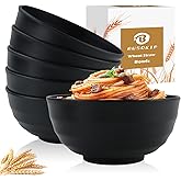 Wheat Straw Bowls Unbreakable Large Salad Bowls 60 OZ Set of 6, Microwave and Dishwasher Safe Large Plastic Bowl, Big Bowl for Eating, Serving Soup, Ramen, Popcorn (Black)