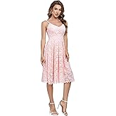 Atnlewhi Womens Spaghetti Strap V Neck Sleeveless A Line Lace Dresses for Evening Cocktail Formal Wedding Guest