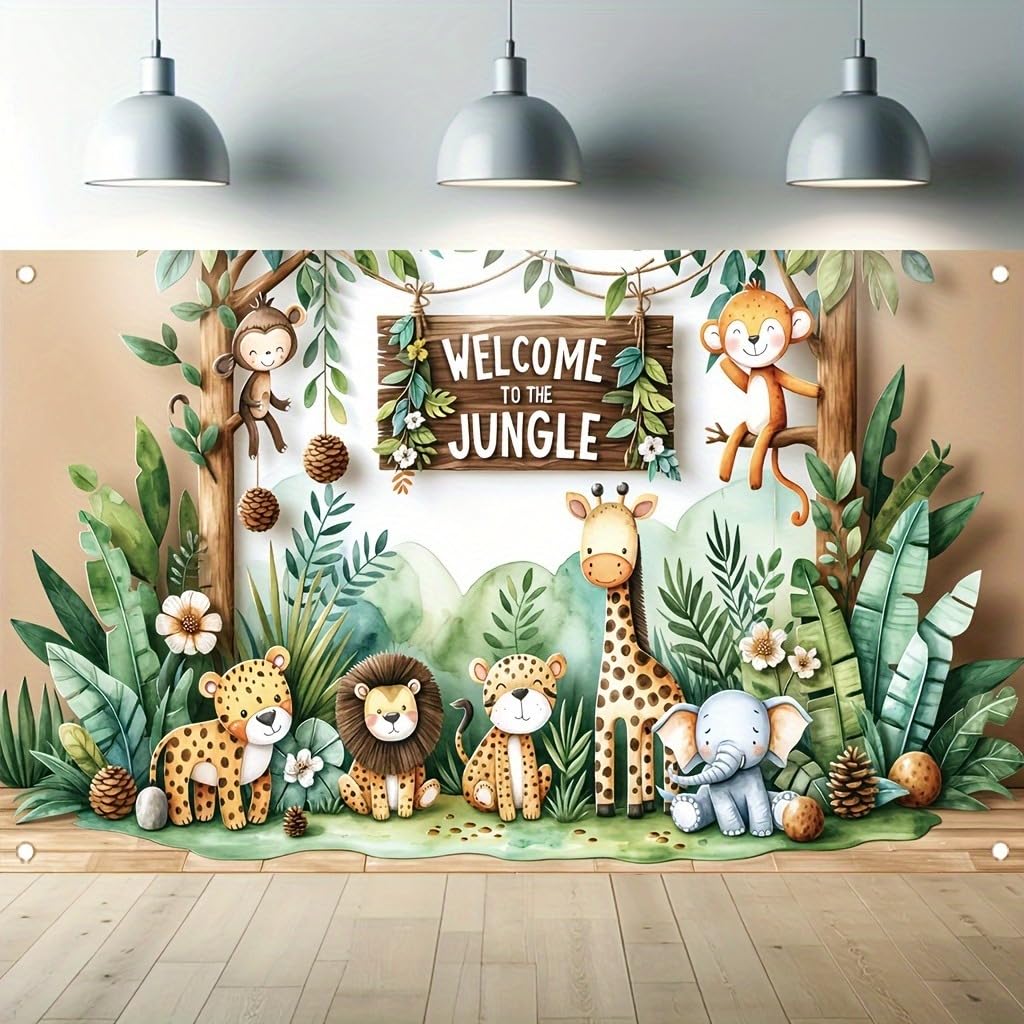 Photo 1 of Welcome To Jungle Background Theme Backdrop Banner Party Decoration Classroom Office Culture Banner Festival Decoration Photo Banner Background