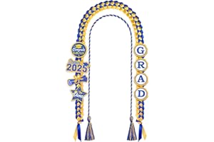 JOTFA Graduation Leis 2025 and Cords, Grad Money Leis with 8 Grad Glitter Patches for Graduation Party Decorations (Blue & Gold)