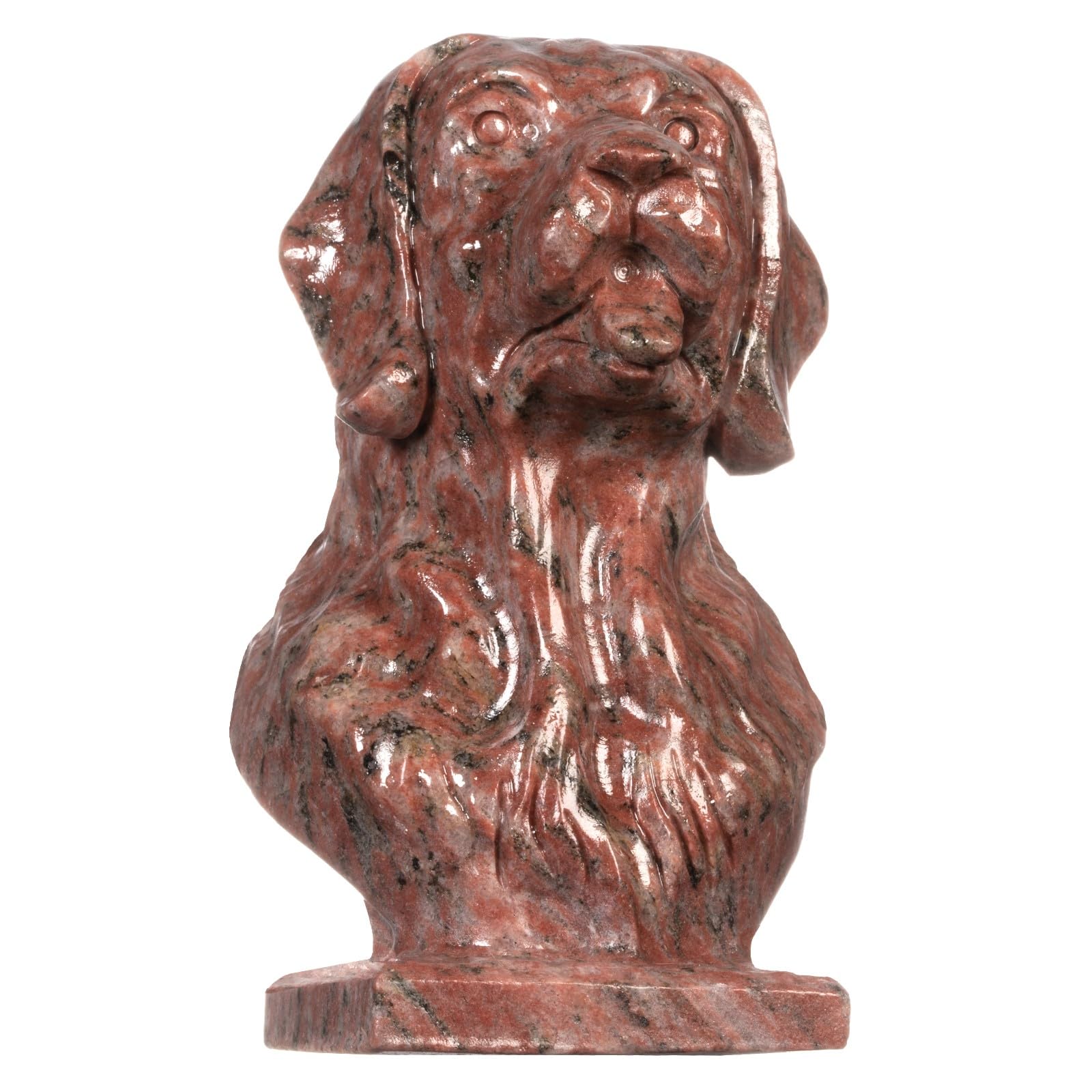 mookaitedecor Hand Carved Natural Sesame Red Stone Dog Figurine Sculpture Animal Ornament for Home, Indoor Dog Bust Art Statue Novelty Gift for Dog Lover Collectible Figurine Red Room Decor