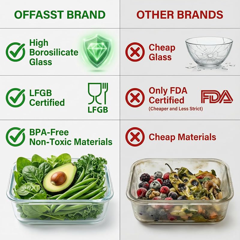 Recipientes de vidro de borosilicato para alimentos, conjunto de 2 peças para preparação e armazenamento de refeições (1040ml), recipientes herméticos para micro-ondas e máquina de lavar loiça, sem BPA — foto 4 de 8
