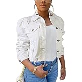 AMEBELLE Jean Jacket for Women Long Puff Sleeve Distressed Crop Denim Jackets Top