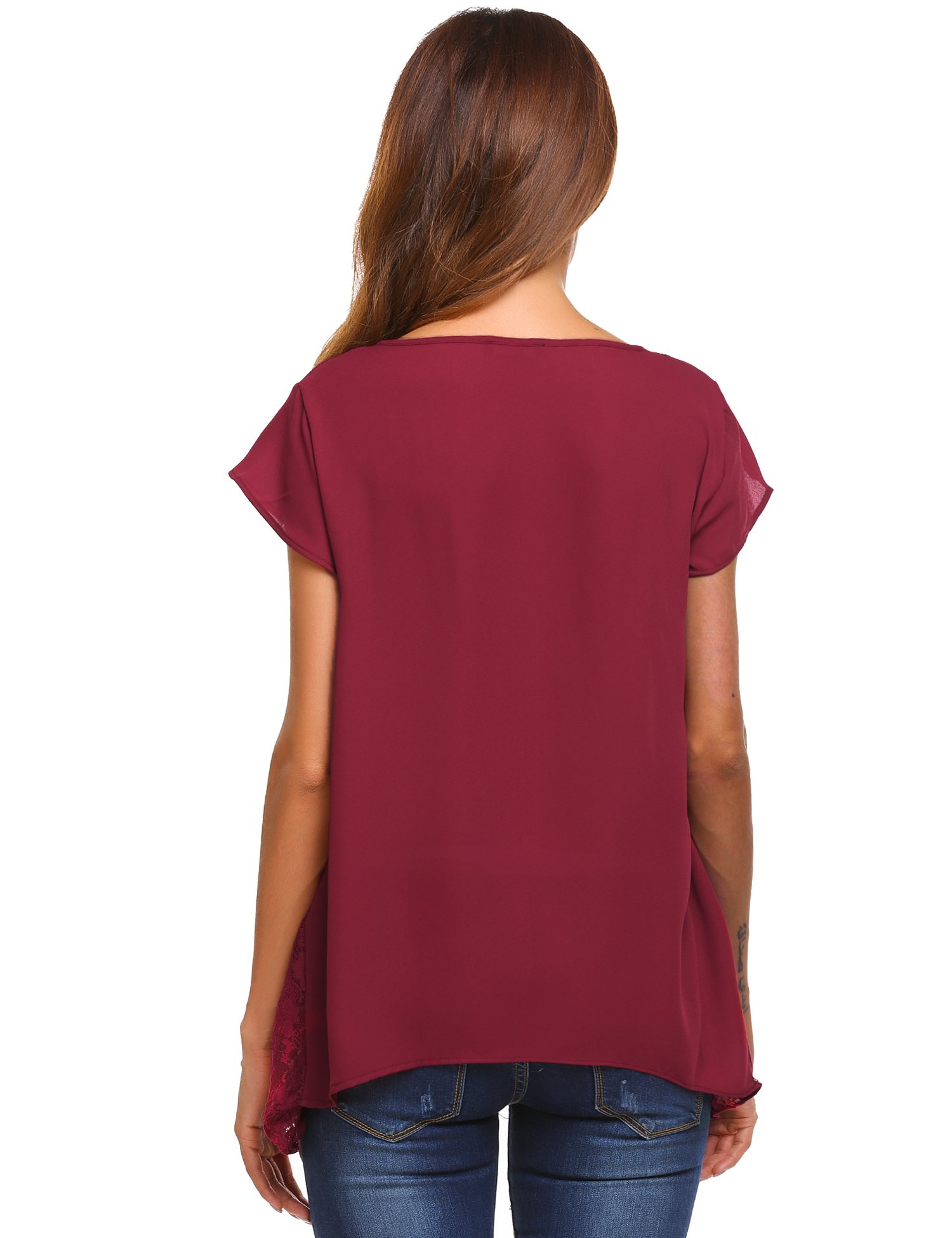 Women\'s Casual V Neck Sleeves Solid Chiffon Blouse