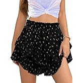 Flowy Shorts for Women Casual Boho Skorts Floral Ruffle Tiered High Waist Flared Mini Skirts Tennis Golf Shorts