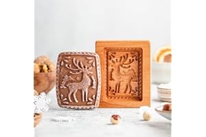 MOTEERLLU Wooden Cookie Molds Baking, Wood Cookie Stamp Cutter Carved Biscuit Embossing Gingerbread Mold