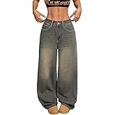 OYICAI Womens Baggy Jeans Wide Leg Denim Pants Y2k 90s Vintage Hip Hop Loose Long Trousers Streetwear