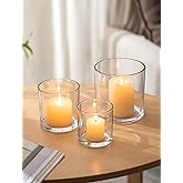NUPTIO Hurricane Glass Candle Holders: Set of 3 Thick Glass Pillar Candle Holder - Clear Vases for Wedding Table Centerpieces Decor