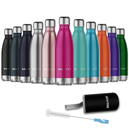 Balhvit Trinkflasche, BPA Frei Doppelwandige Vakuum-Isolierte Edelstahl Wasserflasche, Thermosflasche Halten Kalt/Heiß, Trink
