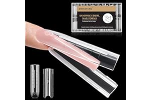 JEWHITENY 140 PCS Sandwich Nails Dual Forms:Long Square Reusable Nail Forms with Guide Lines,14 Sizes Nail Mold for Nails Extension,Salon & Home DIY Nail Art Tools