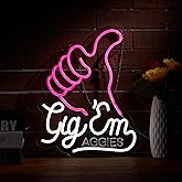ZODZ Gig EM Aggies Texas Neon Sign for Wall Décor Gig EM Texas Sign with Dimmable LED Neon Light Decor(Pink+White)