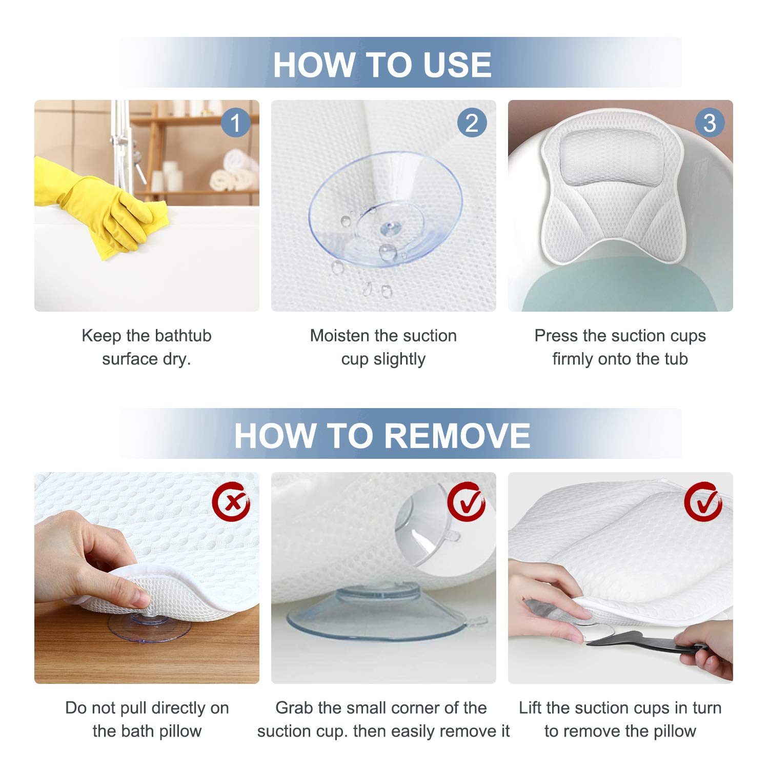Powsure Bath Pillow for Tub, Luxury Bathtub Pillow for Head, Neck, Shoulder and Back Support, 6 Non-slip Suction Cups & 4D Air Mesh & Soft Breathable，Suitable for all Bathtub and Home Spa : Beauty