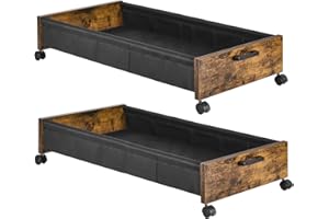 FOUCSSOMEI Under Bed Storage with Wheels, Wooden Under Bed Drawers On Wheels, Rolling Under Bed Shoe Storage, Space Saving, Rustic Brown,50L