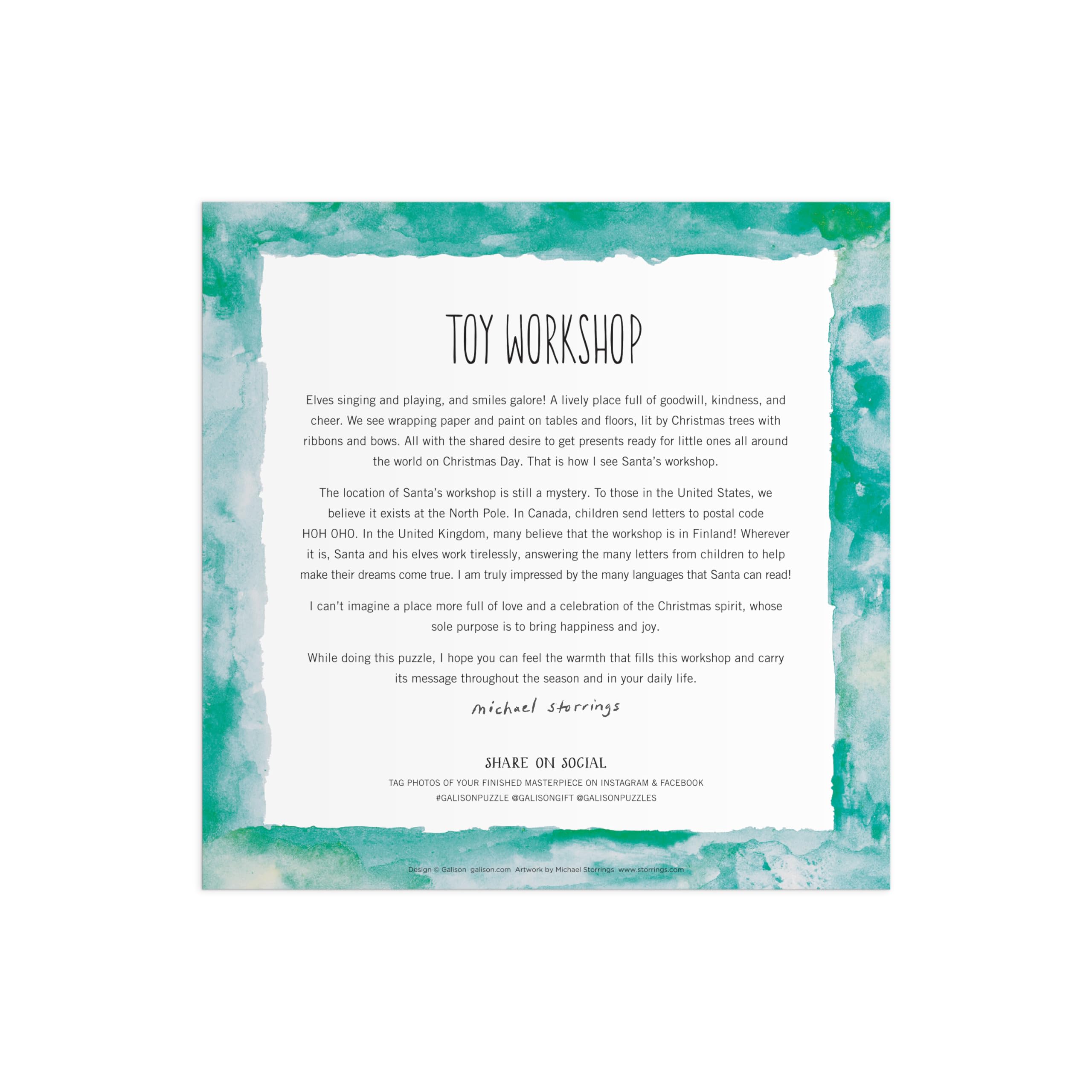 Galison Toy Workshop – 500 Piece Michael Storrings Foil Jigsaw Puzzle Featuring Beautiful Artwork of A Christmas Toy Workshop with Frosty Foil Accents