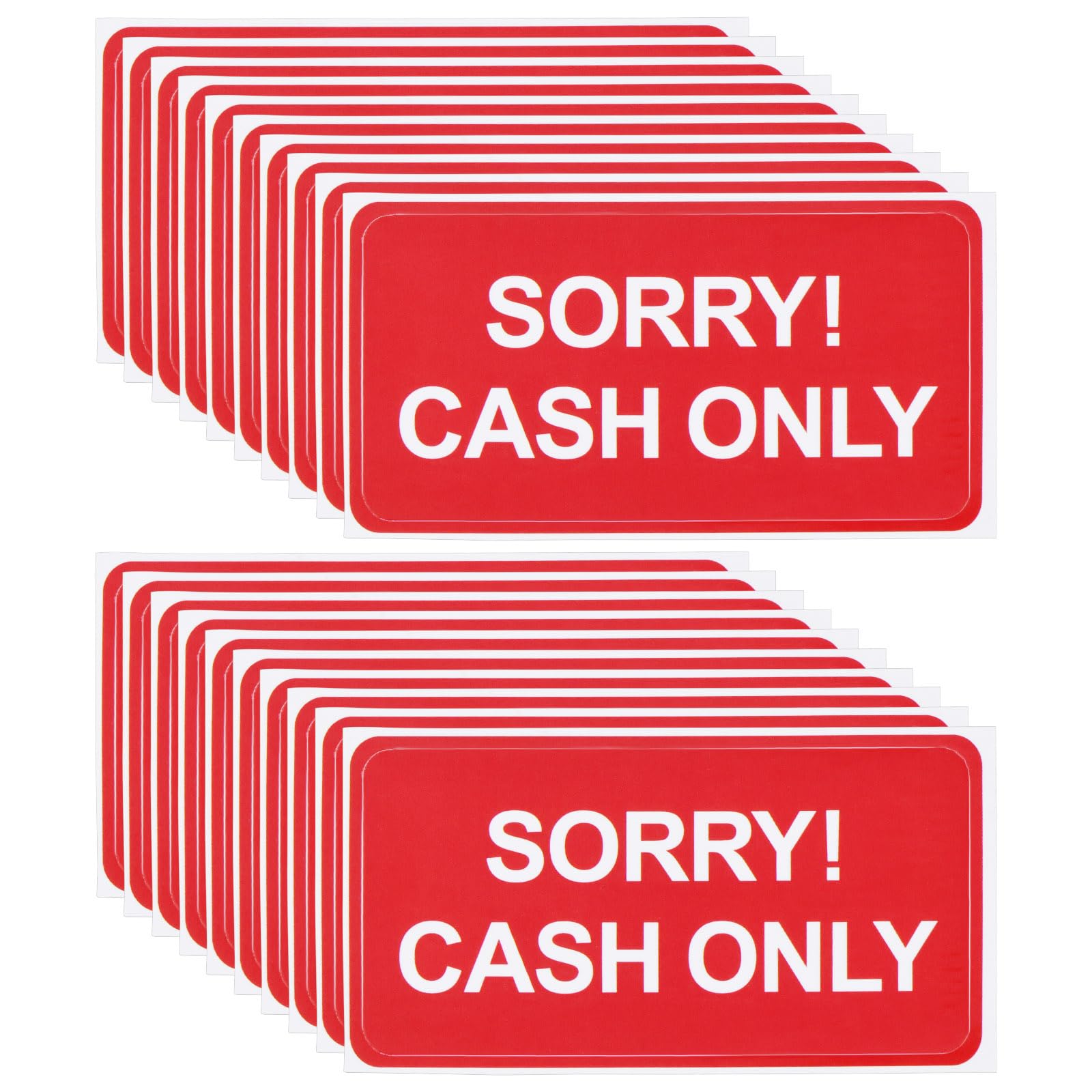 SG Store 20pcs Sorry Cash Only Vinyl Stickers 75 x 38mm Cash Only Waterproof Outdoor Sticker for Shop Cafe Car Taxi Business Office Red