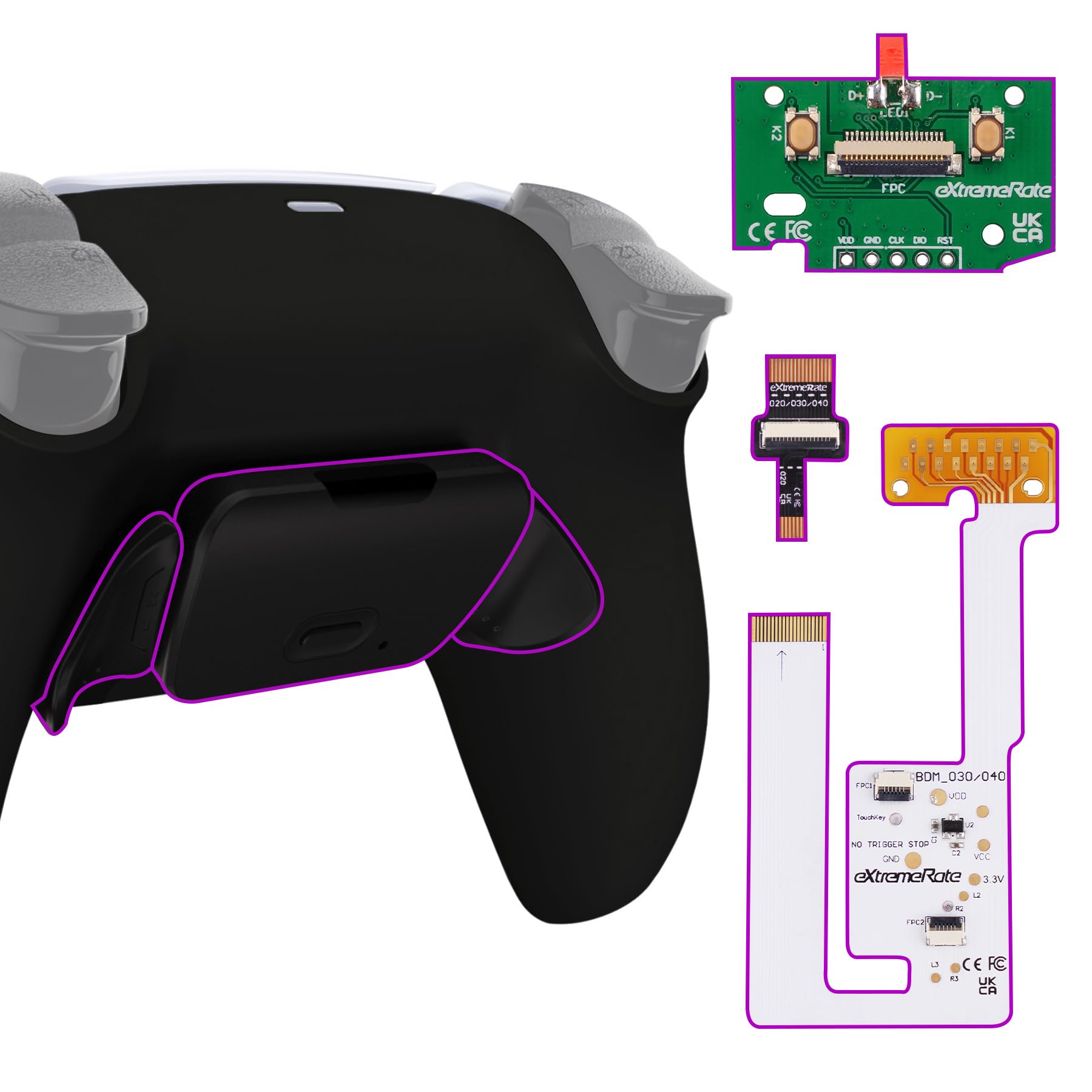 eXtremeRate Black Back Paddles Programable Rise V3 Remap Kit for PS5 Controller BDM-030 040 050, Upgrade Board Redesigned Bottom Shell Back Buttons Attachment for PS5 Controller - NO Controller