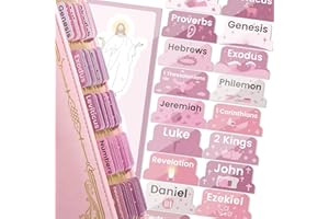 HOMEAIR Bible Tabs for Women, Pink Bible Tabs, Laminated Bible Tabs with Unique Stickers, Large Print Bible Tabs for Easy Navigation, Bible Book Index Tabs Labels, Bible Study Supplies