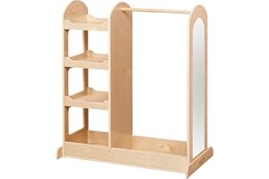 Back2School Express Double-Sided Dress-Up Center with Mirror, Clothes Rack, Natural