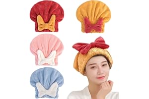 YUMINGUHC 4Pcs Ultra Absorbent Hair Quick Drying Towel for Women Girls New Microfiber Hair Towel Wrap Dry Turban Soft Bow Tie Plopping Head Towels Shower Cap for Kids (Mixed Colors)