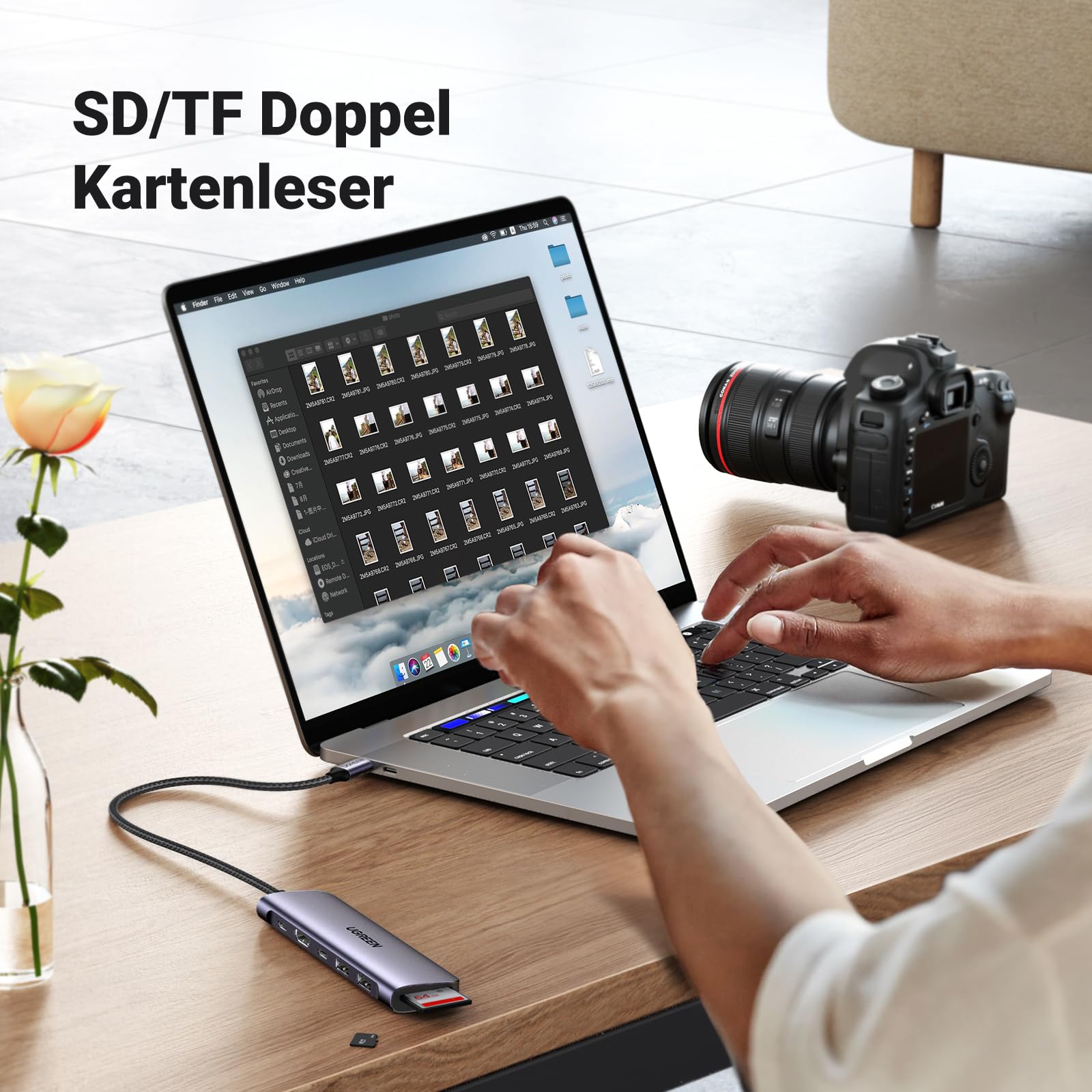 UGREEN Revodok 1071 USB C Hub HDMI 4K, PD 100W, USB 3.0 Datenports, SD/TF Kartenleser Multiport Adapter Kompatibel mit iPhone 17/16, MacBook, iPad, Surface Laptop, Galaxy S24, Steam Deck usw. 9