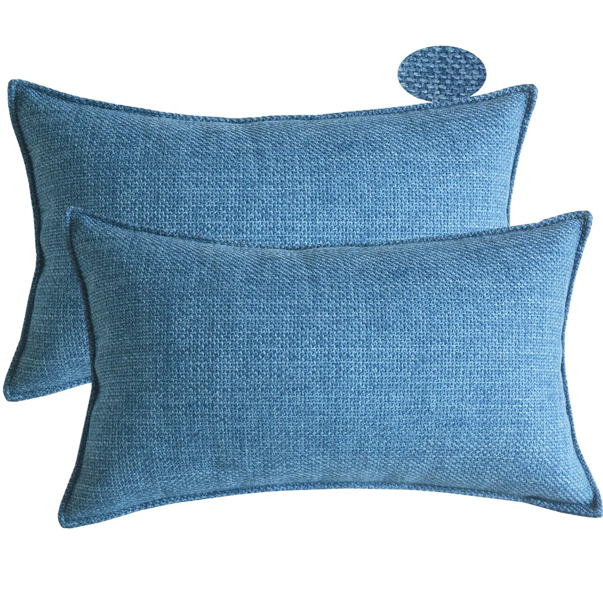 Lutanky Linen Cushion Covers 30 x 50 cm Blue Elegant Rectangle Throw Pillow Covers (Pack of 2) Oblong Piped Pillowcases for Sofa Bedroom Home Decoration with Invisible Zipper 12x20 Inch