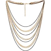 Waterfall Multi-Strand Chains Statement Collar Necklace with Rhinestones Chains, Dress