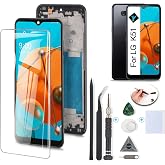 Display for LG K51 Screen Replacement Touch Digitizer for LG K51 LCD K500 K500UM K500KM K500MM LMK500MM LCD Display Panel Replacement Assembly with Kit(Black with Frame)