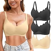Jasmolly Womens Seamless T-Shirt Bras 3 Pack Wireless Comfy Jelly Bra, Full Coverage Bralette No Show Under Clothes