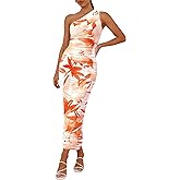 PRETTYGARDEN Women's One Shoulder Bodycon Dresses Summer 2026 Ruched Floral Beach Cocktail Wedding Guest Dress