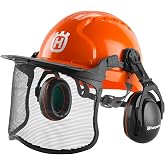 Husqvarna 592752701 Chainsaw Helmet with Metal Mesh Face Shield, Adjustable Ear Muffs for Hearing Protection, and Sun Peak, HDPE Forestry Helmet Shell, Orange
