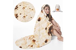 Admitrack Tortilla Envelop Blanket,Burritos Round Envelop Blanket,Tortilla Throw Blanket,Funny Realistic Food Round Blanket,Novelty Burritos Throw Blanket for Adults&Kids (Double Sided)