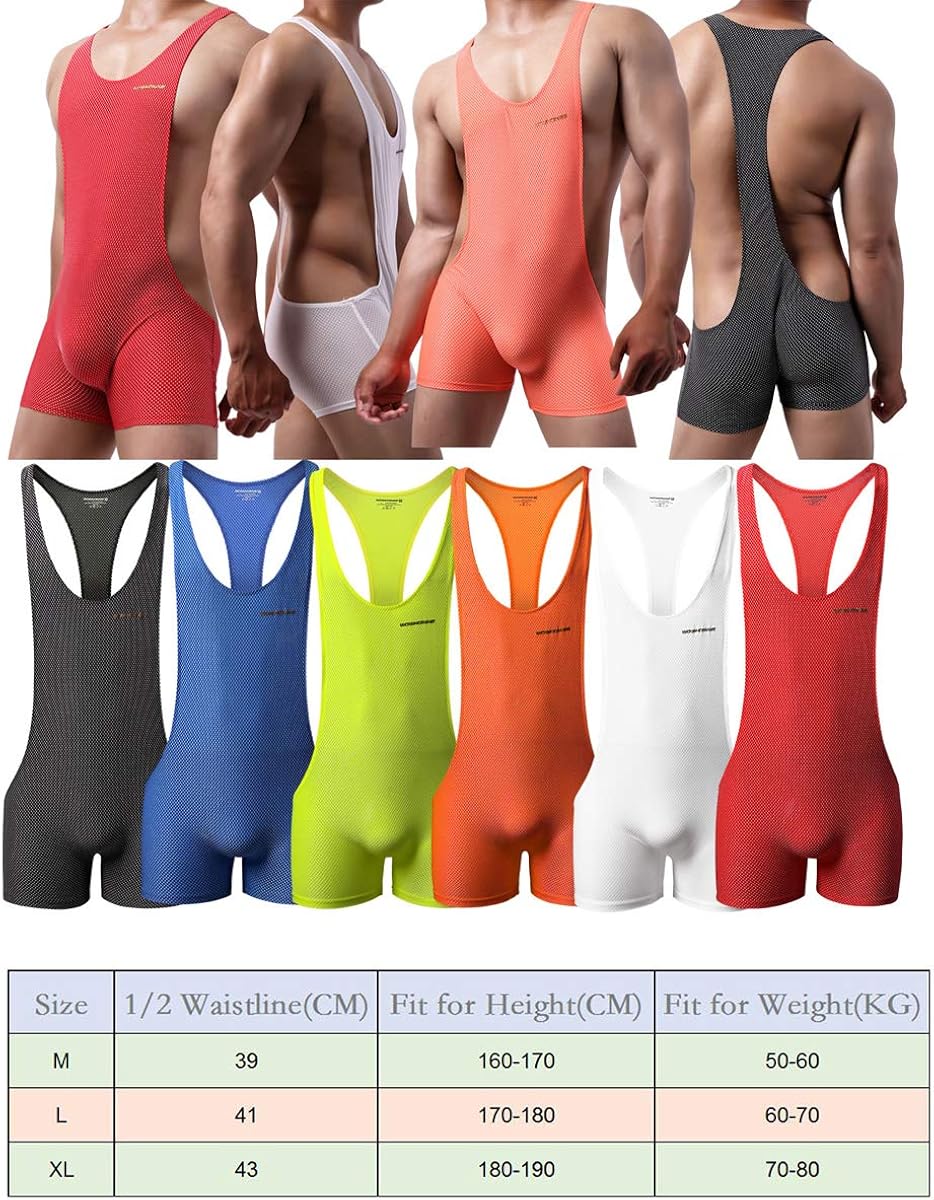 QiaTi Mens Athletic Supporters Breathable Wrestling Boxers One Piece Bodywear Jumpsuit Underwear Singlet Basic Layer Leotard at  Men’s Clothing store