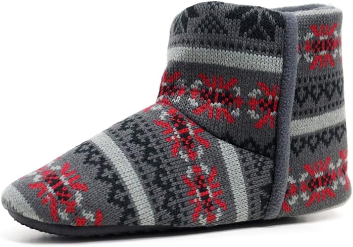 Dunlop Men's Bobby' Nordic Bootee Slippers Charcoal Fairisle Knitted
