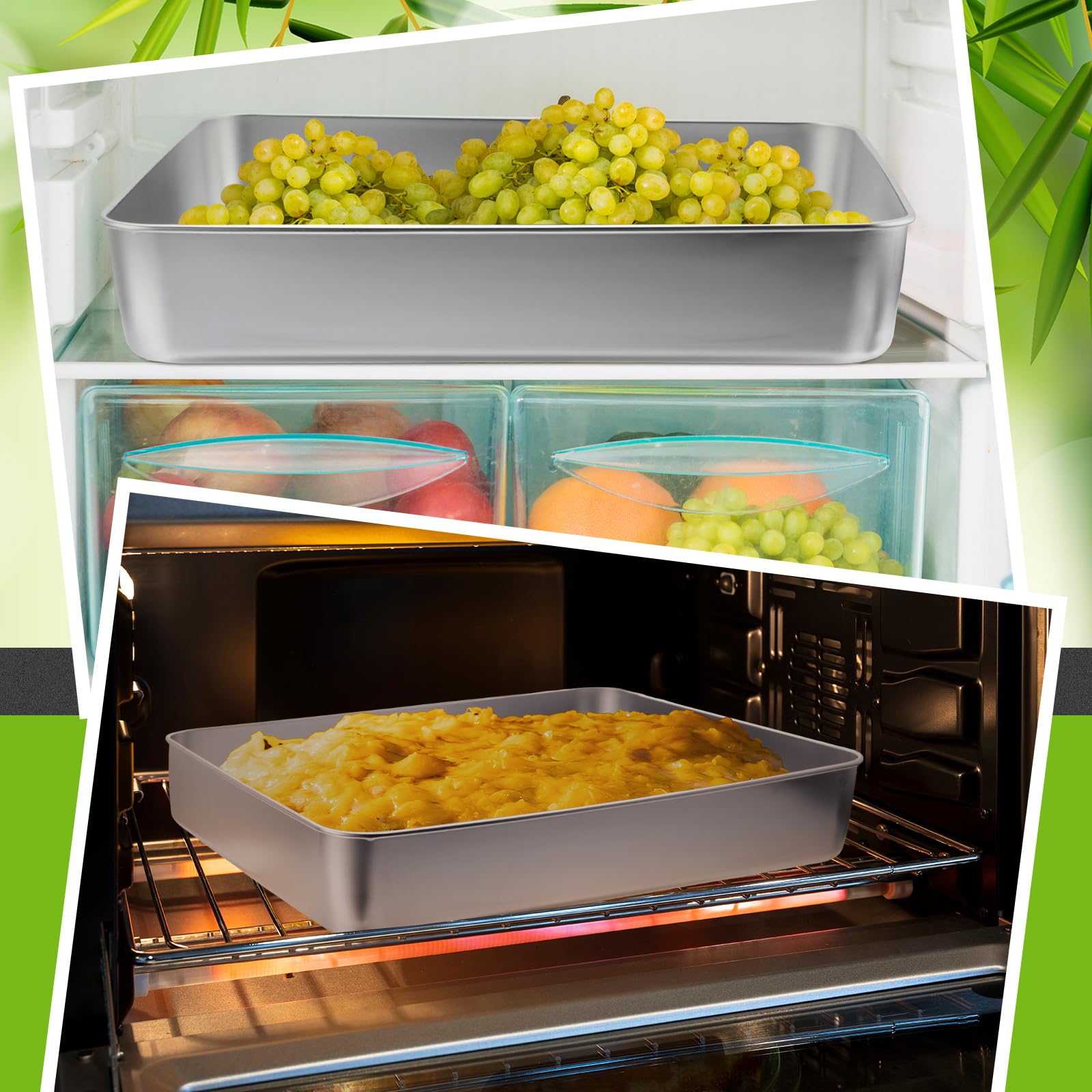 Tioncy 3 Set Stainless Steel Cake Pan with Lid 13/11/9 Inch Rectangle Sheet Baking Pan with Covers Bakeware with Lids for Cakes Breads Casseroles Fish Vegetables and More