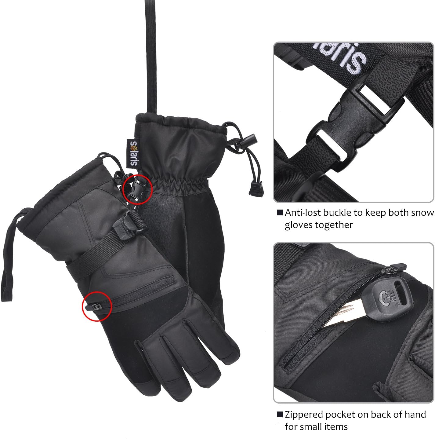Ski Gloves, Winter Warm Cozy 3M Thinsulate Outdoor Windproof Snowboard Gloves for Women, Youth, Kid, Skiing, Snowboarding, Motorcycling, Shoveling, with Pocket & Wrist Leashes : Sports & Outdoors
