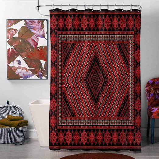 Burgundy Fabric Shower Curtain Liner Waterproof Thick Shower Curtains Floral