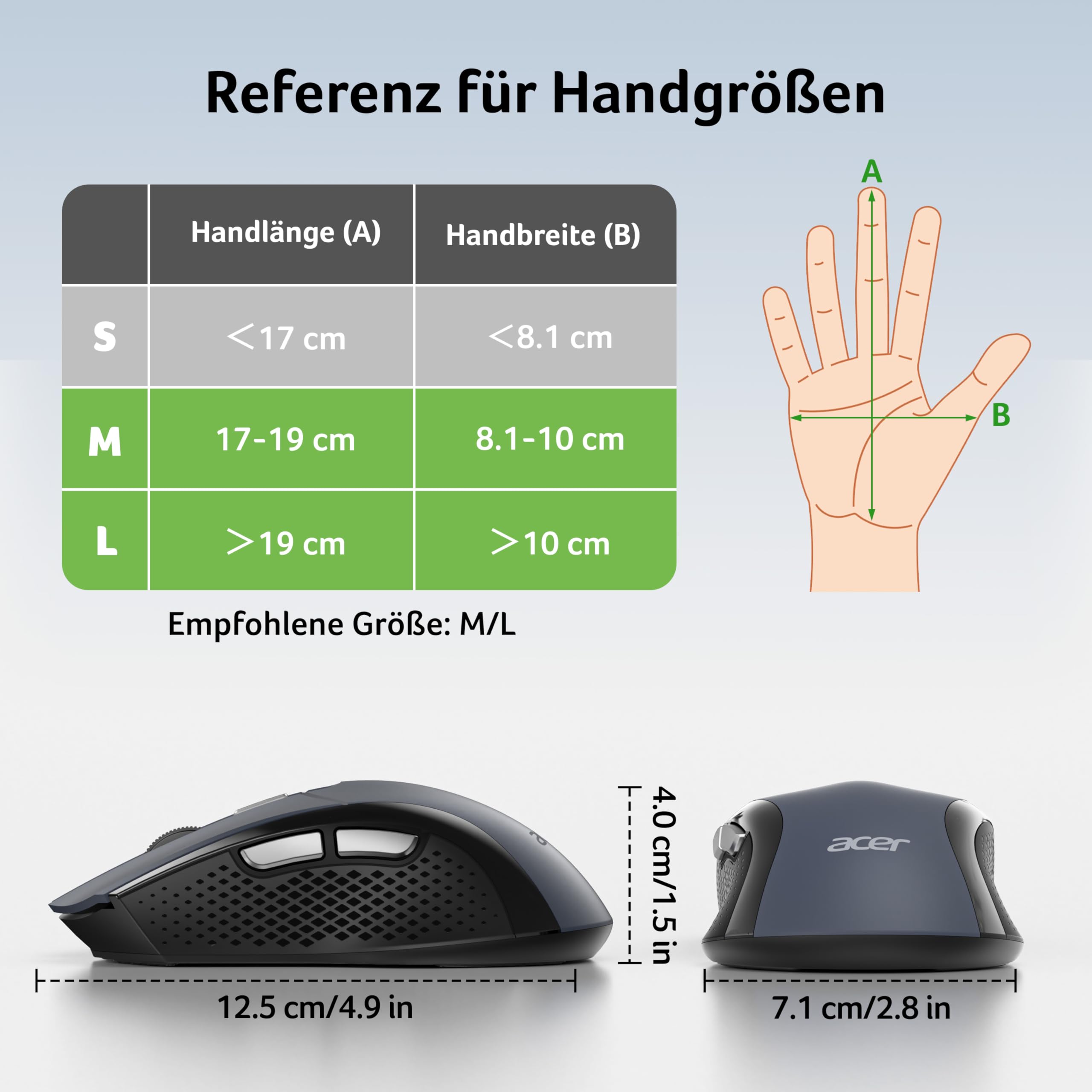 Acer Maus Kabellos 4000 DPI, Wireless Mouse 2,4Ghz 8