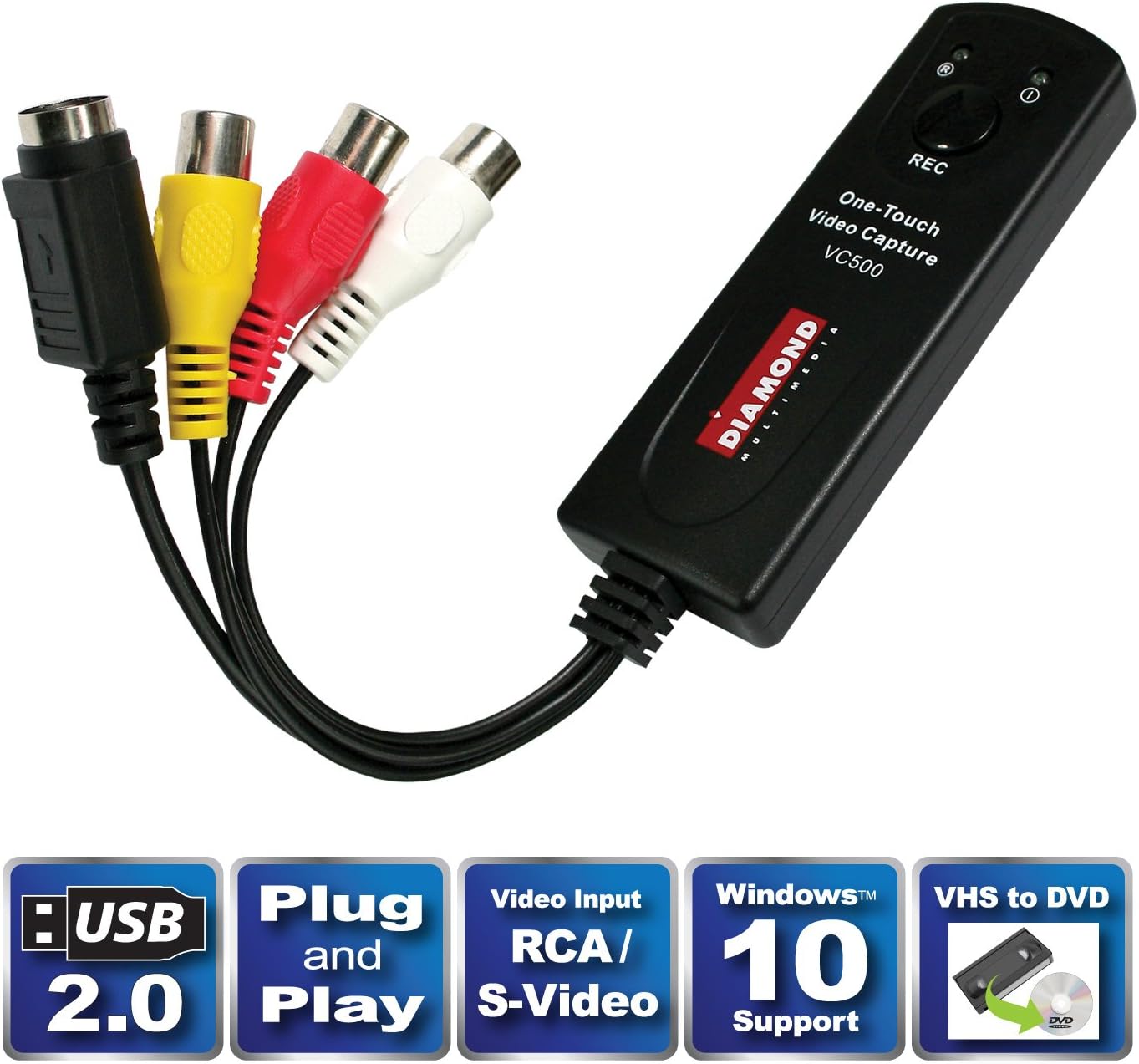 Diamond VC500 USB 2.0 One Touch VHS to DVD Video Capture Device with Easy to use Software, Convert, Edit and Save to Digital Files For Win7, Win8 and Win10: Computers & Accessories