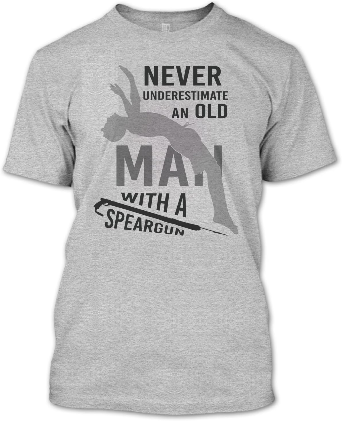 An Old Man With A Speargun T Shirt, Spearfishing Shirt, Underwater Target Shooting Shirt Unisex (L,Sport Grey)