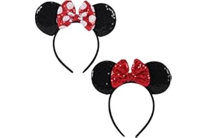 Twineek 2 Pcs Red Mouse Ears Sequin Headbands,Shiny Bows Headbands, A Perfect Addition to Your Trip Essentials Accessories for Women Grils Princess Decoration Costume Cosplay