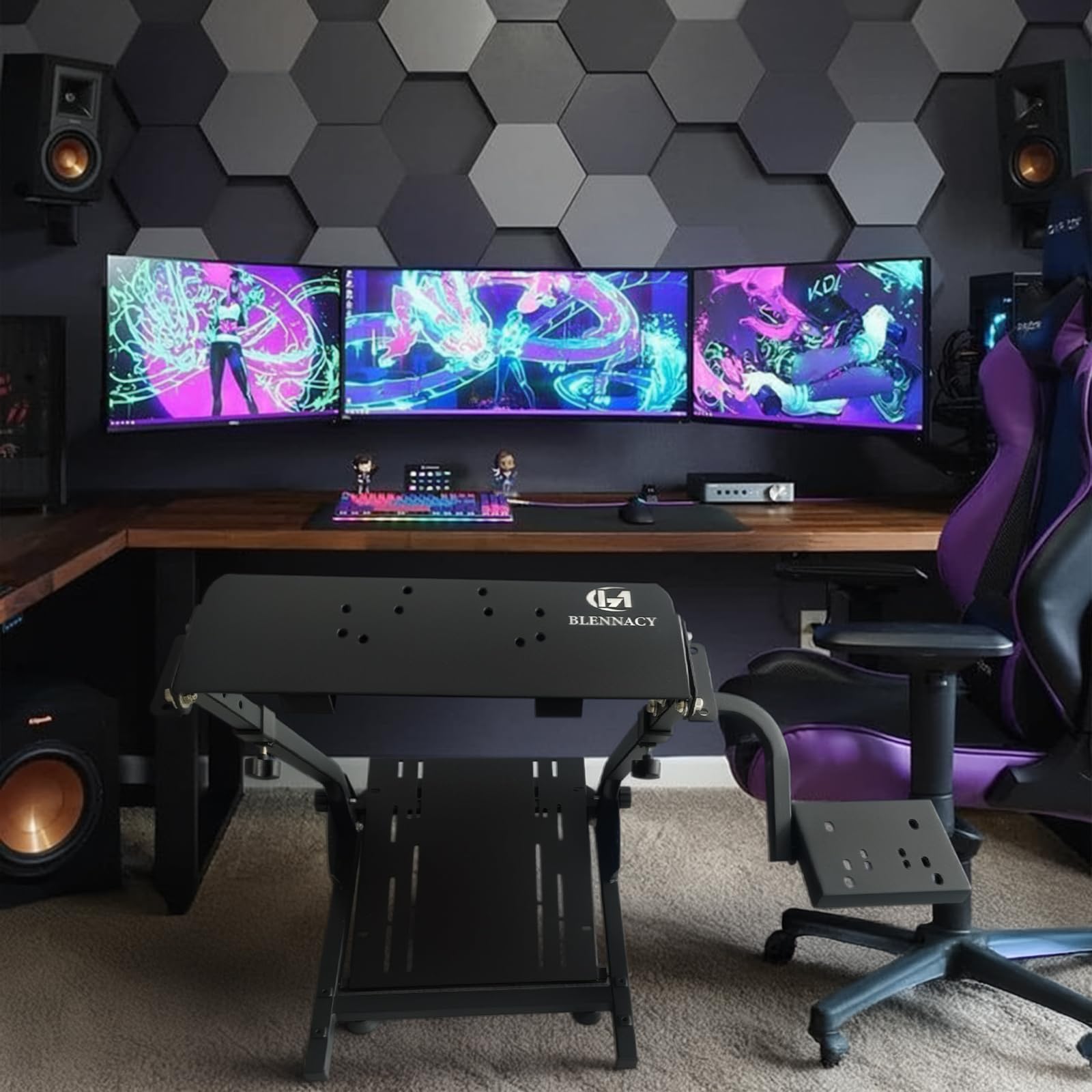 BLENNACY Soporte para volante de carreras Soporte para volante plegable Altura ajustable Compatible con Logitech G920 G29 G27 G25 Volante y pedales no incluidos