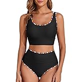 Herseas 2 Piece Bikini Set for Women Color Block 2025 Sporty Longline Swim Top with High Waisted Swimsuit Bottom