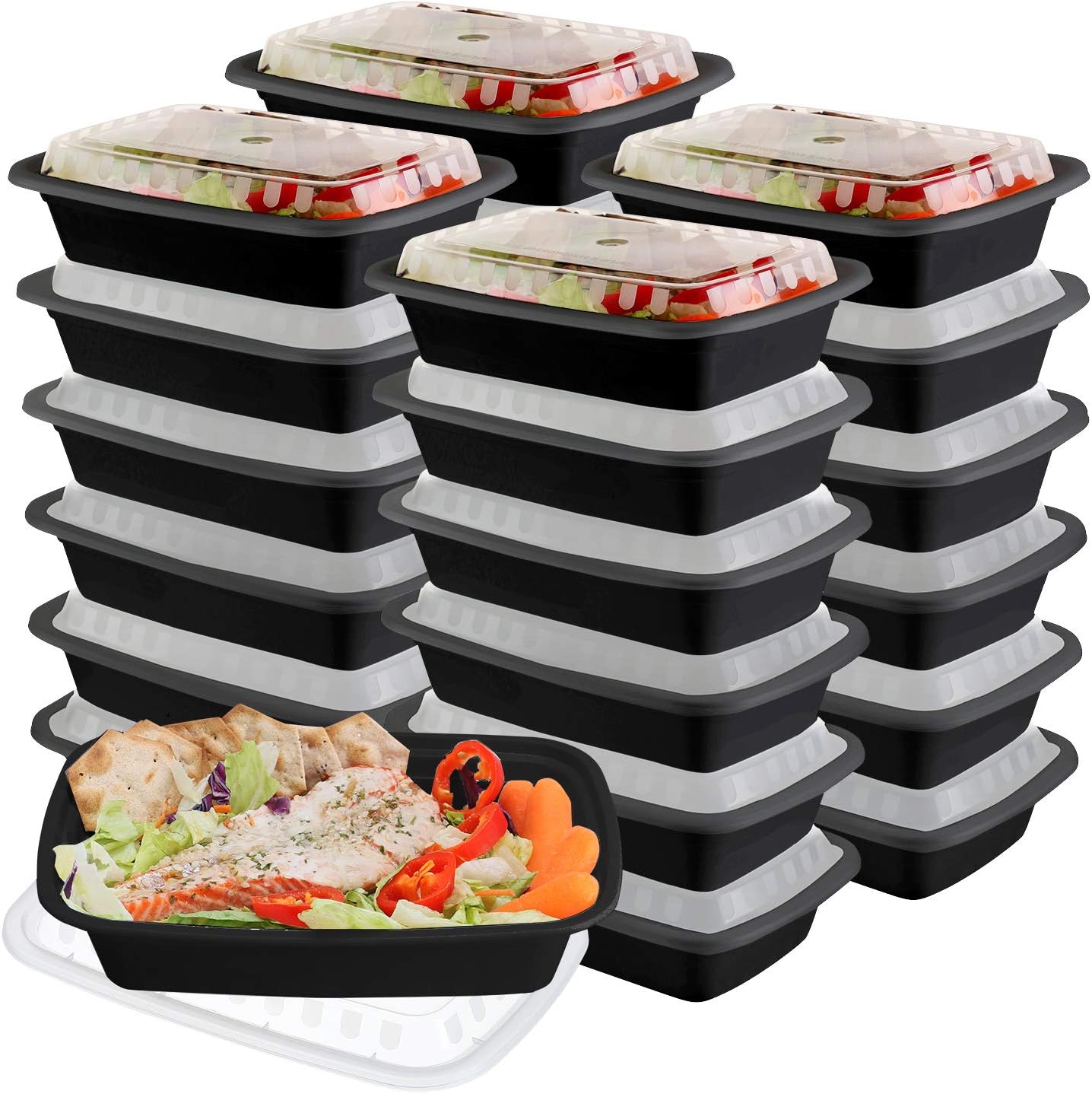 50-Pack meal prep Containers - Single 1 Compartment bowls with Lids Reusable food Storage Lunch Boxes – Bento Box, BPA-Free Food Grade – Microwave, Freezer & Dishwasher Safe – Black (24 oz)