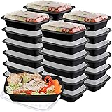 50-Pack meal prep Containers - Single 1 Compartment bowls with Lids Reusable food Storage Lunch Boxes – Bento Box, BPA-Free Food Grade – Microwave, Freezer & Dishwasher Safe – Black (24 oz)